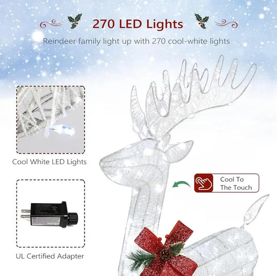 3pcs Reindeer Family Christmas Lights Set with 270 LED Lights