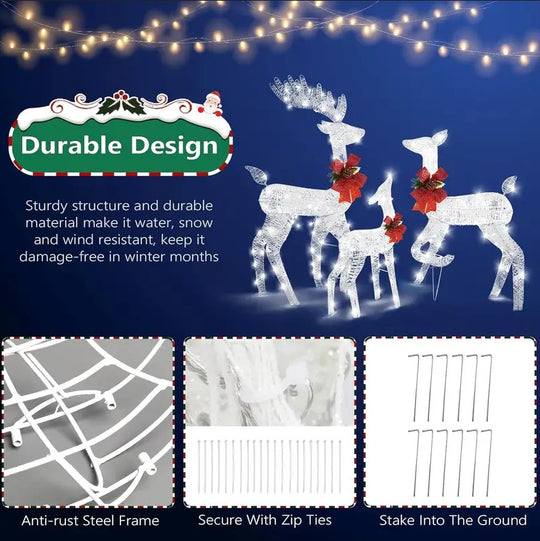 3pcs Reindeer Family Christmas Lights Set with 270 LED Lights