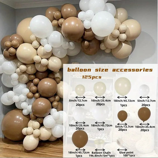 125 Pack Light Brown & White Balloons Garland Decor Set