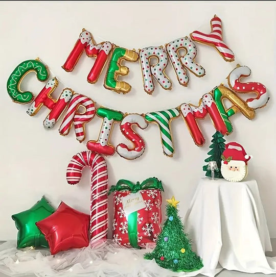 14 PCS "Merry Christmas" Foil Balloons Set 16"