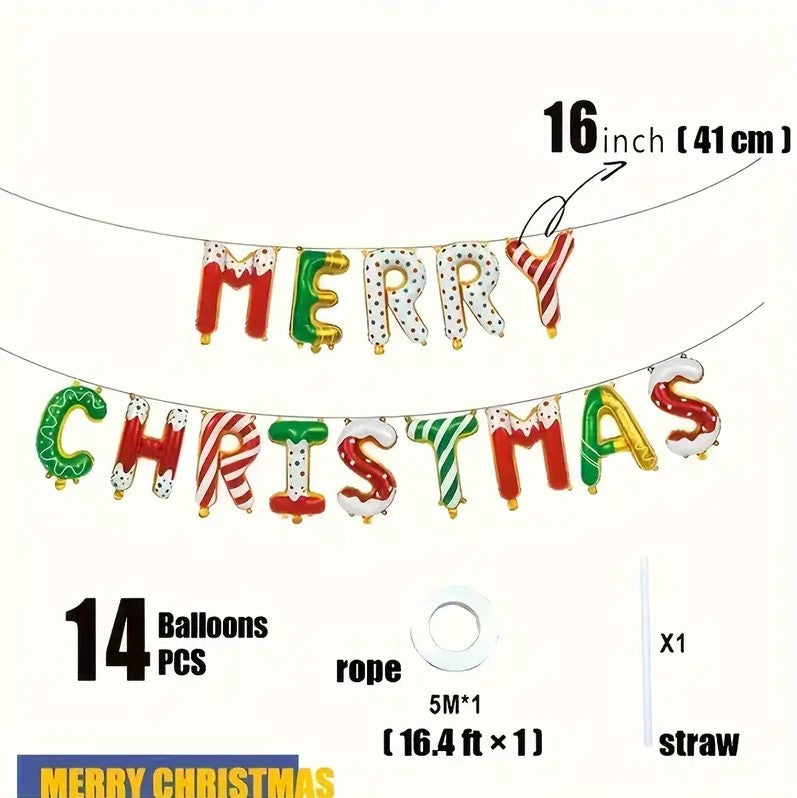 14 PCS "Merry Christmas" Foil Balloons Set 16"