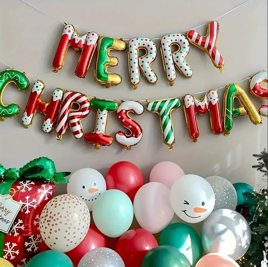 14 PCS "Merry Christmas" Foil Balloons Set 16"