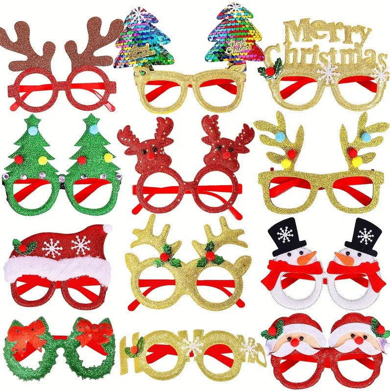 12 pcs Sparkling Christmas Glasses + 10 pcs Santa Hats