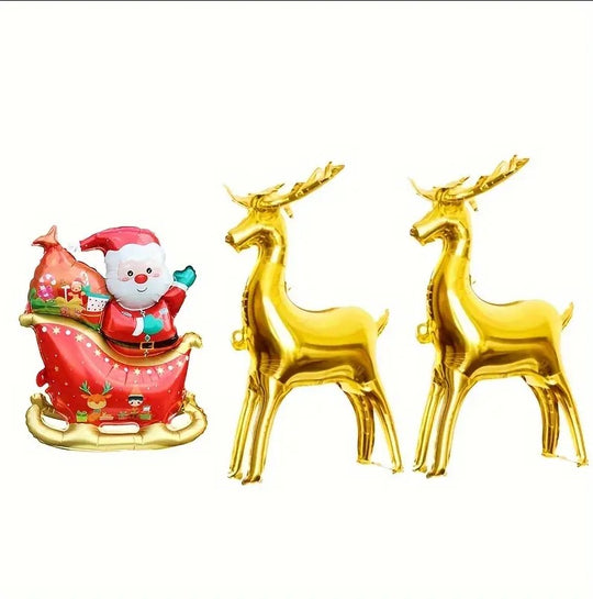 3Pcs Christmas Reindeer & Santa Balloons Set