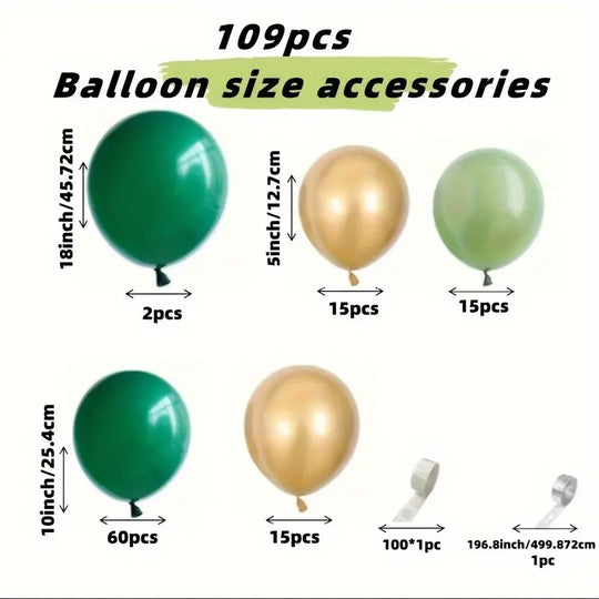 109 Pack Sage Green & Golden Balloons Themed Decor