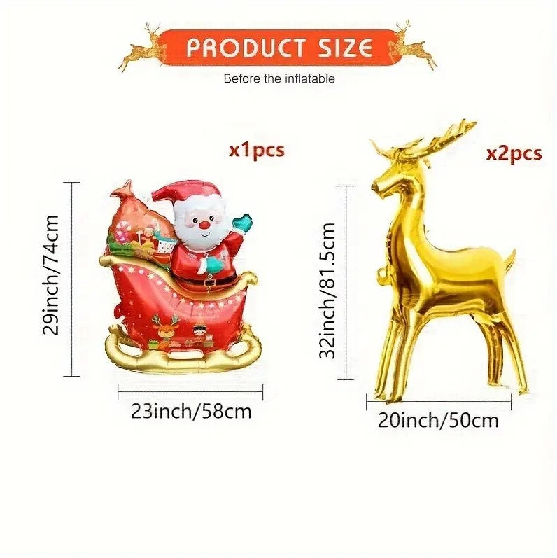 3Pcs Christmas Reindeer & Santa Balloons Set