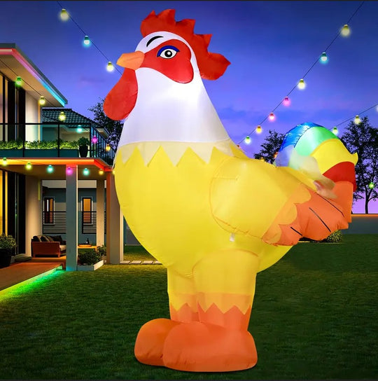 6FT Christmas Rooster Inflatables with LED Lights