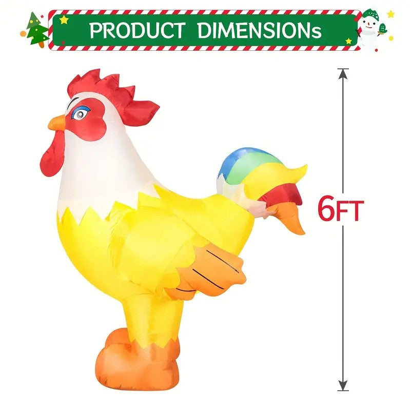 6FT Christmas Rooster Inflatables with LED Lights