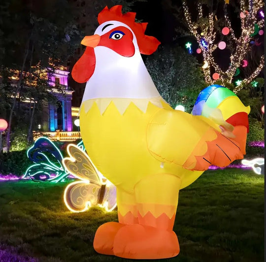 6FT Christmas Rooster Inflatables with LED Lights