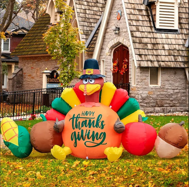 8FT Happy Thanksgiving Inflatable Balloon with LED Lights