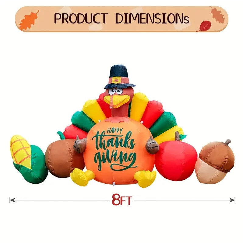 8FT Happy Thanksgiving Inflatable Balloon with LED Lights