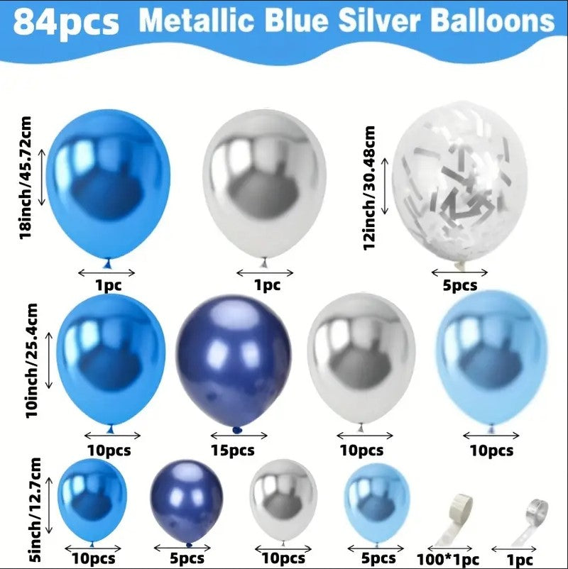 84pcs Blue & Silvery Balloon Garland Kit