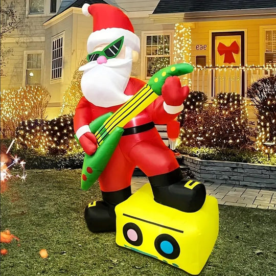 6FT Inflatable Santa Claus with Guitar and LED Lights