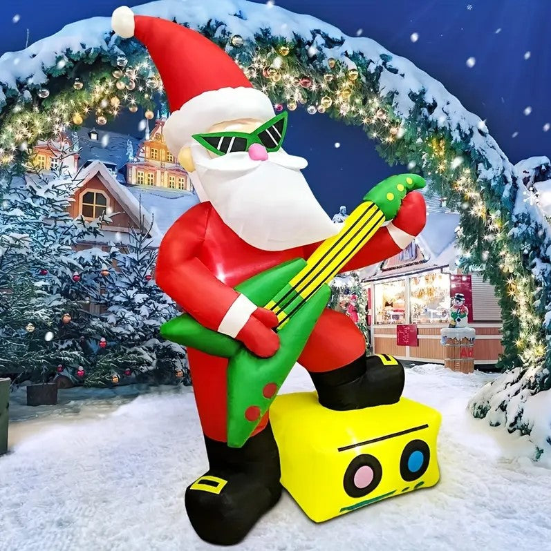 6FT Inflatable Santa Claus with Guitar and LED Lights