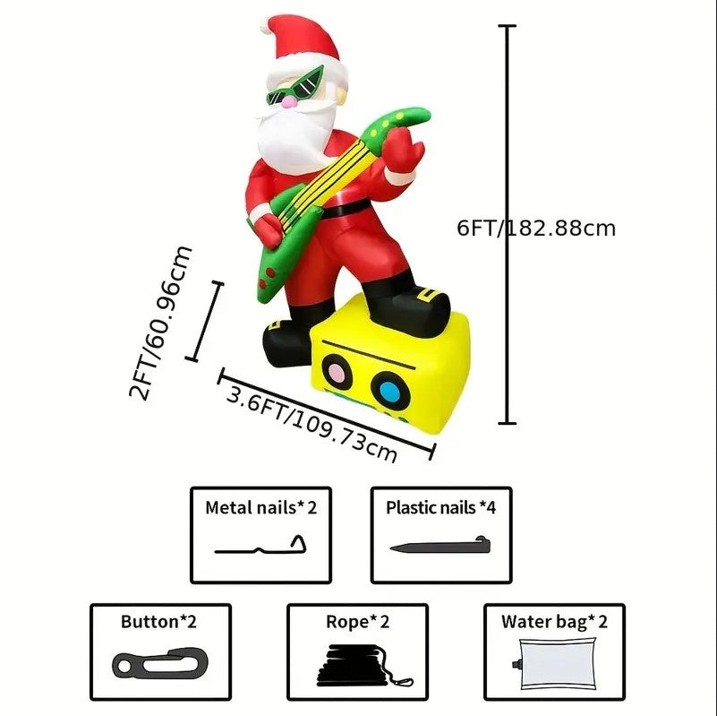 6FT Inflatable Santa Claus with Guitar and LED Lights