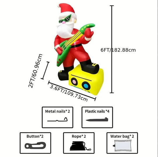 6FT Inflatable Santa Claus with Guitar and LED Lights