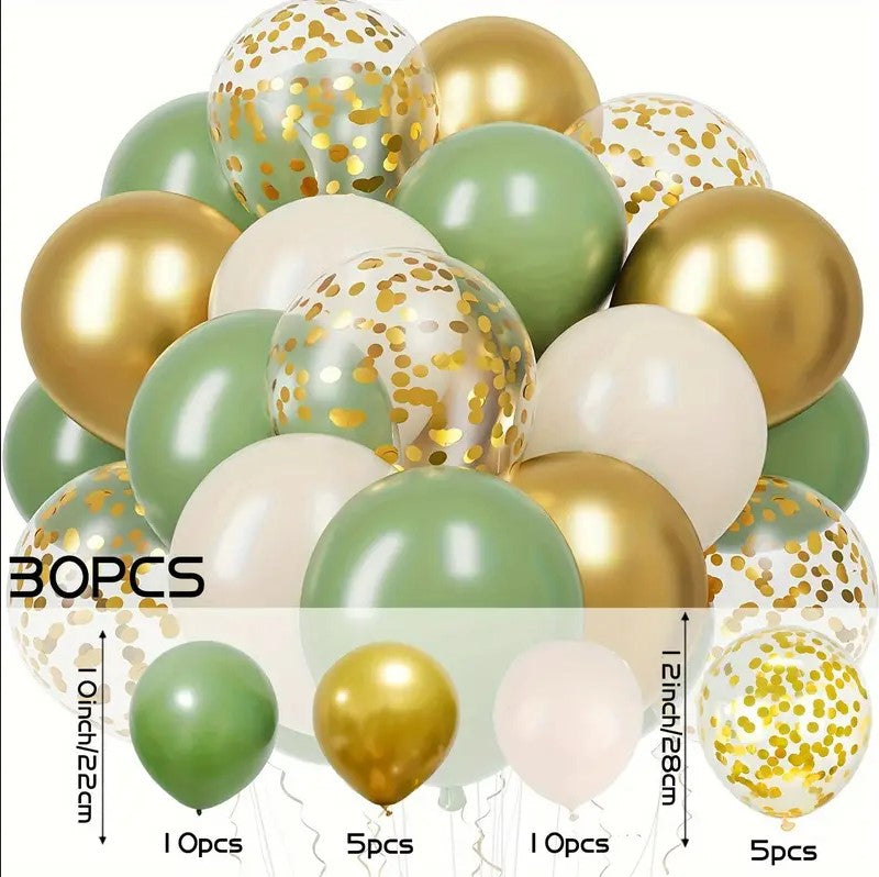 30-Piece Balloon Set for Events - Green & Golden