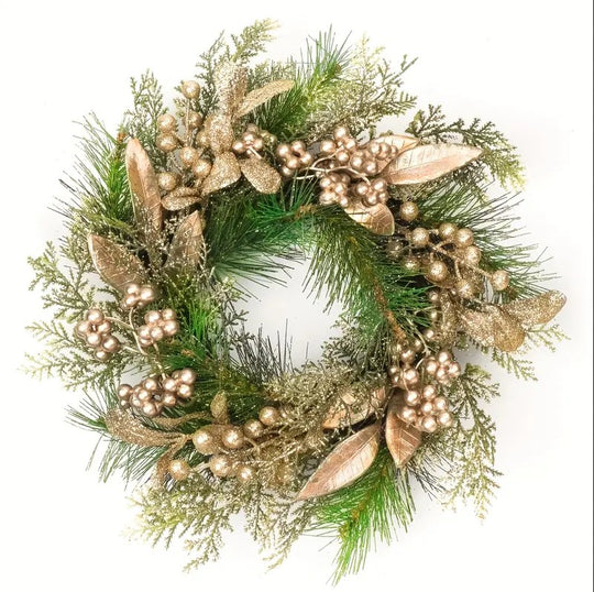 1PCS Christmas Wreath With Golden Leaves - 16"