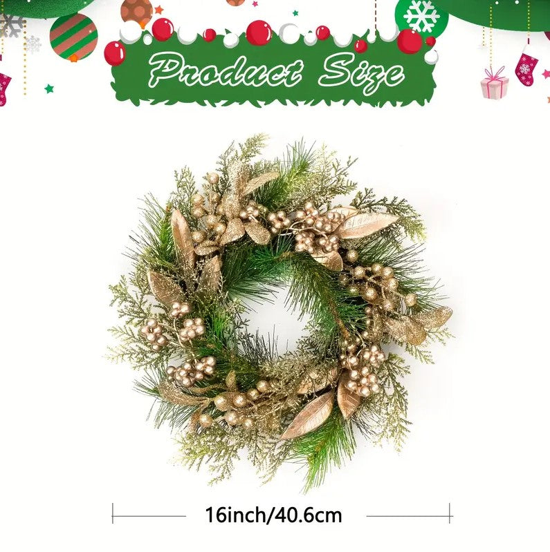 1PCS Christmas Wreath With Golden Leaves - 16"