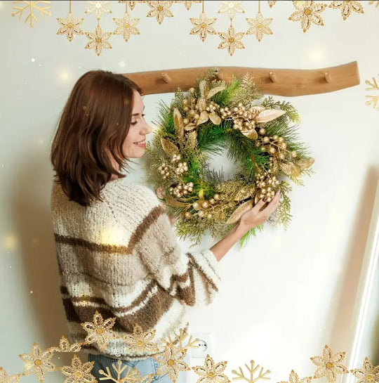 1PCS Christmas Wreath With Golden Leaves - 16"