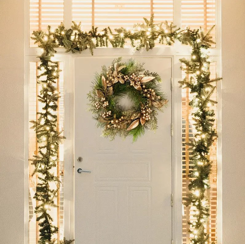 1PCS Christmas Wreath With Golden Leaves - 16"