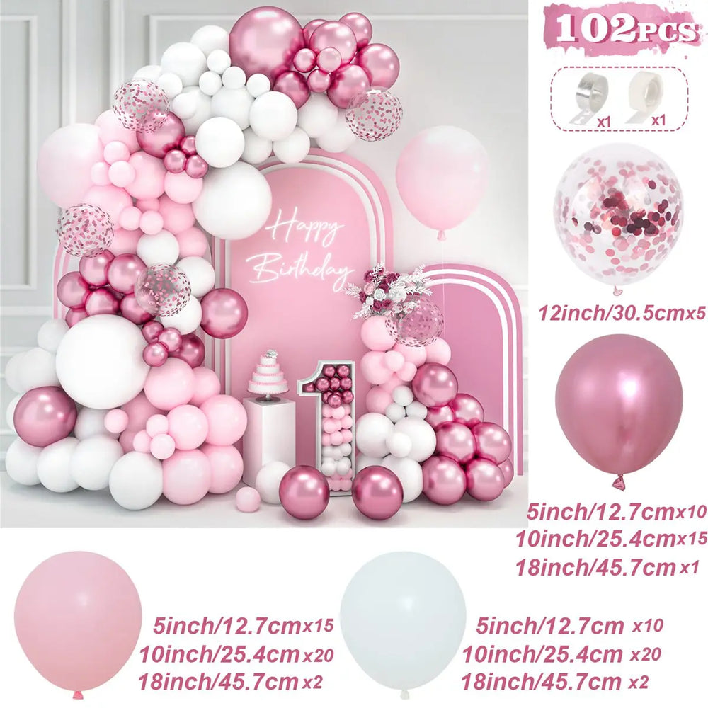 102 PCS Pink White Balloon Garland Arch Decor Set