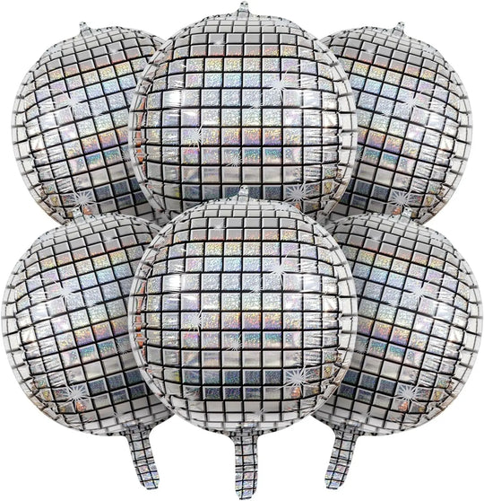 6pcs Silver Disco Party Balls 22" Foil Balloons for Birthday, Graduation Party